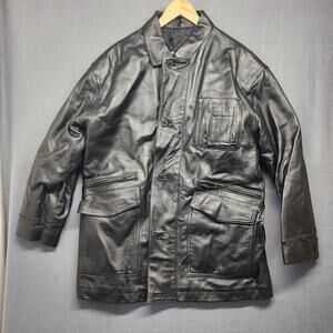 Vintage Blair Mens Leather Coat Size Medium Black Quilted Lining 70s Heavyweight